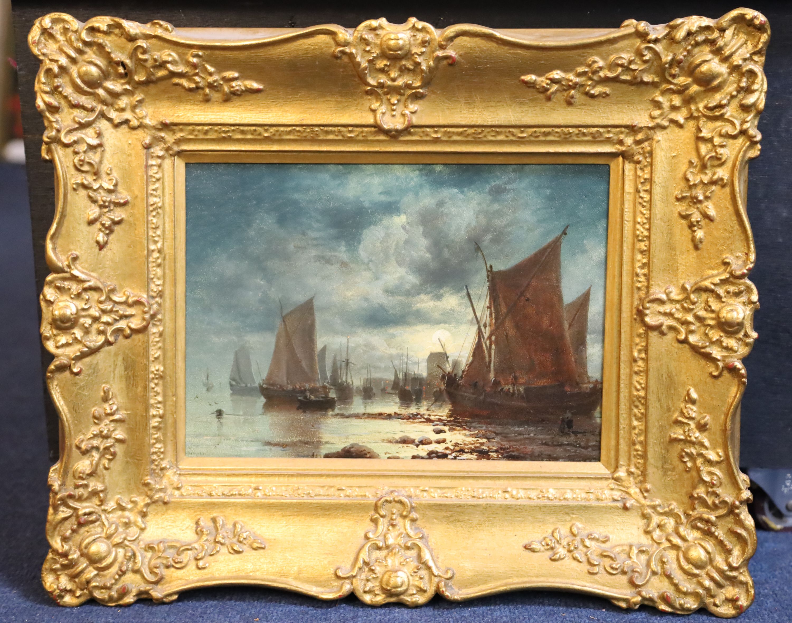 James Webb (1825-1895) Moonlight on the Dutch coast 8 x 12in.